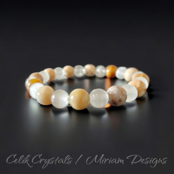 Coral Jade Cat Eye Bracelet 8mm Natural Stones Unisex Healing Bracelet - Picture 2 of 4